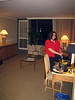 Andrew > Missy prepares for the party in the living room of our suite in the San Jose Fairmont.

This year, the holiday party committee selected the San Jose Convention Center as the venue. While it would have been nicer to be up in San Francisco, this did allow for a slight splurge to a suite at the Fairmont San Jose. The back patio opened out onto the pool deck, which we used despite it technically being closed...